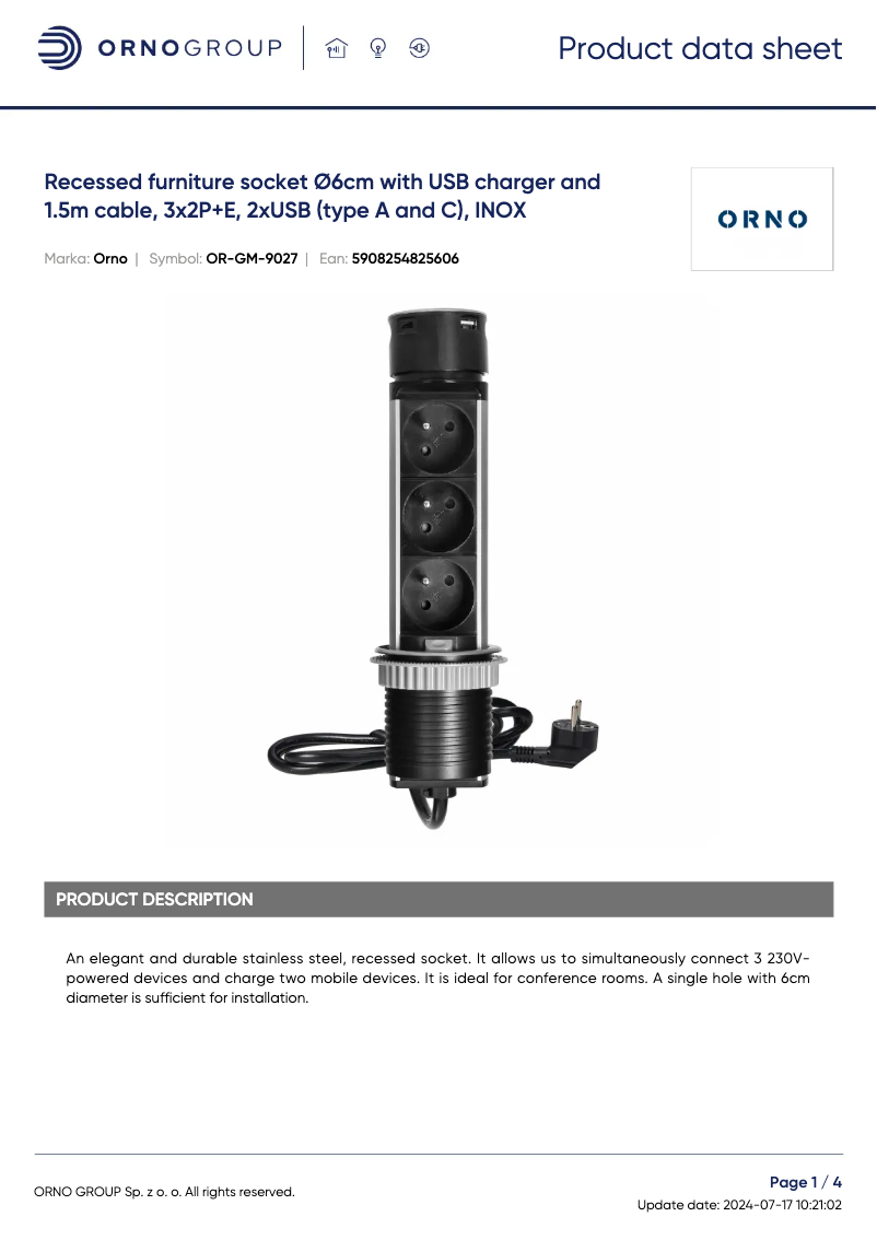 Página 1 del manual Ficha técnica ORNO OR-GM-9027
