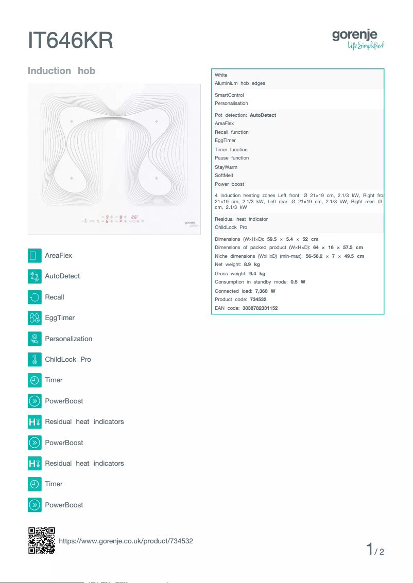 Page n°1 - Fiche technique Gorenje IT646KR