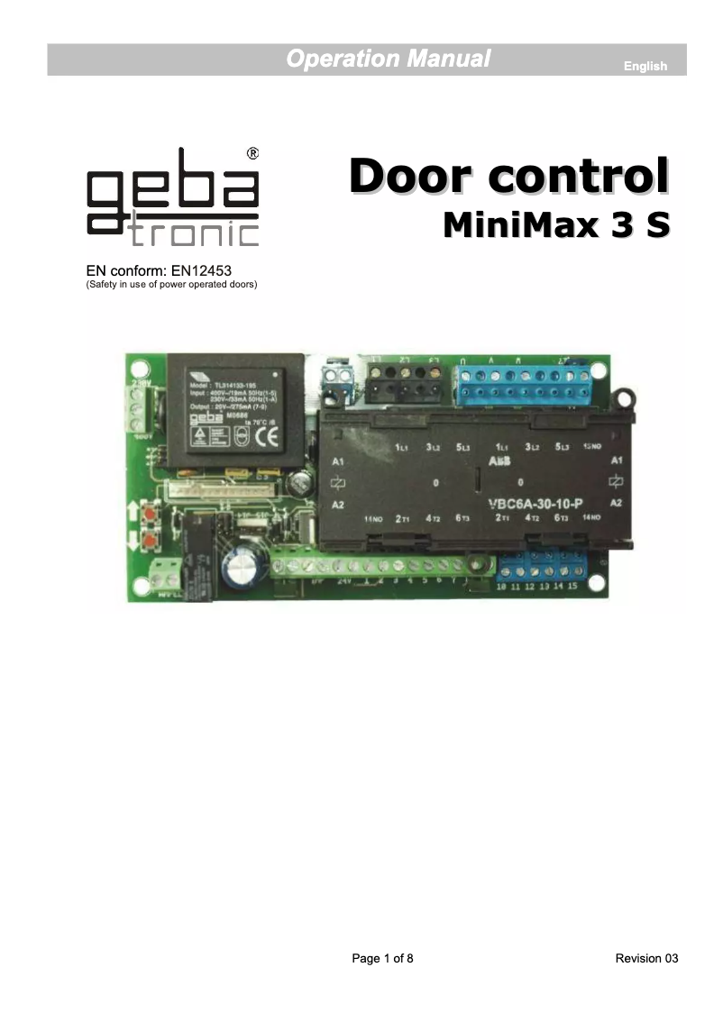 Page 1 de la notice Manuel utilisateur Geba Tronic Minimax 3S