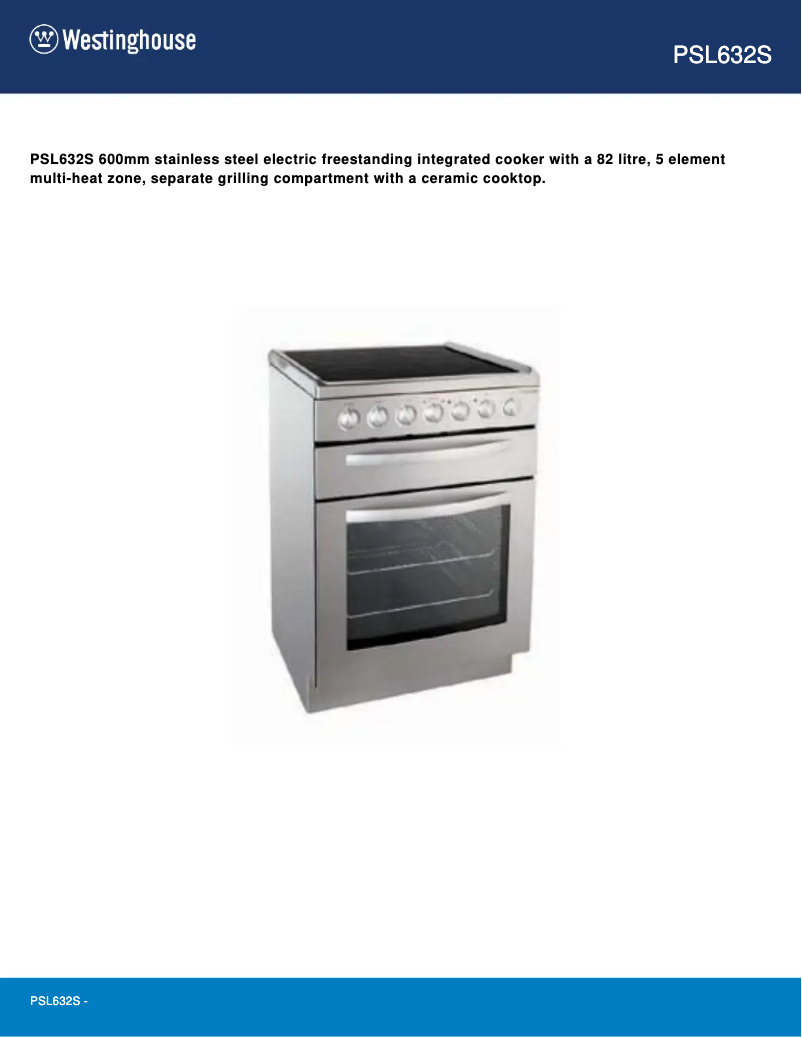 Page n°1 - Fiche technique Westinghouse PSL632S