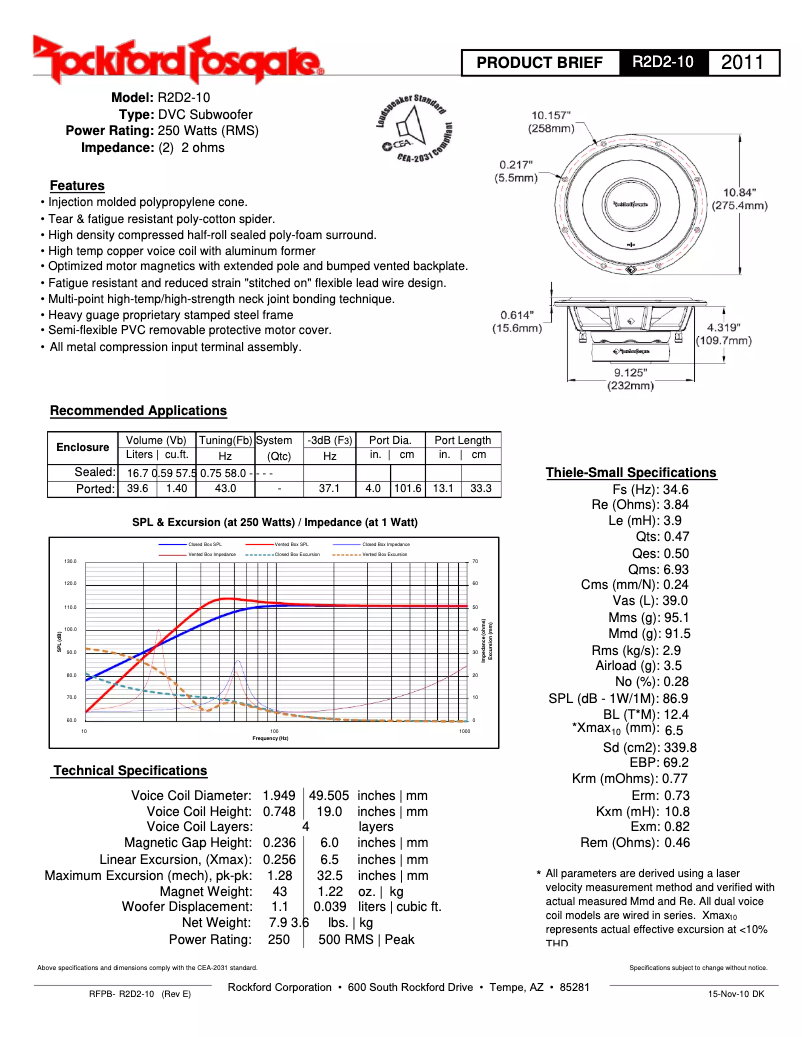 Página 1 del manual Ficha técnica Rockford Fosgate Prime R2D4-12