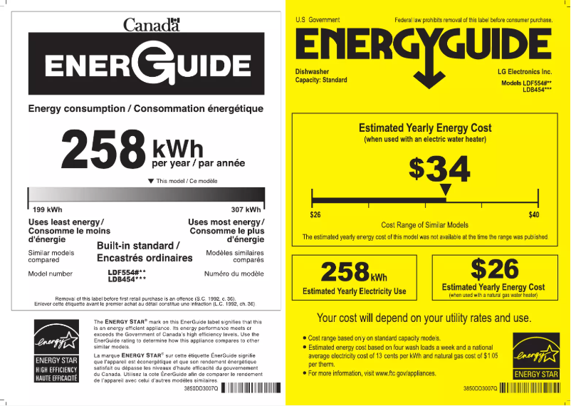 Page 1 de la notice Label énergétique LG LDF5545SS