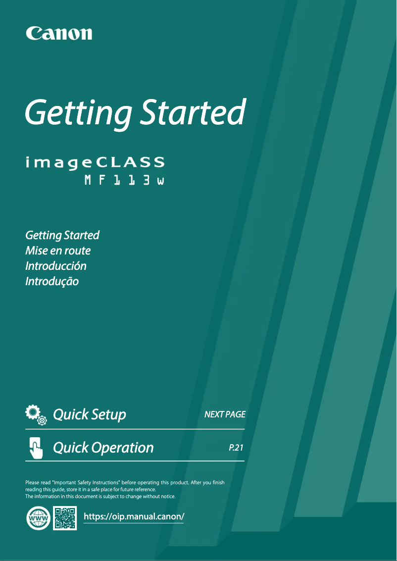 Image de la première page du manuel de l'appareil ImageCLASS MF113w