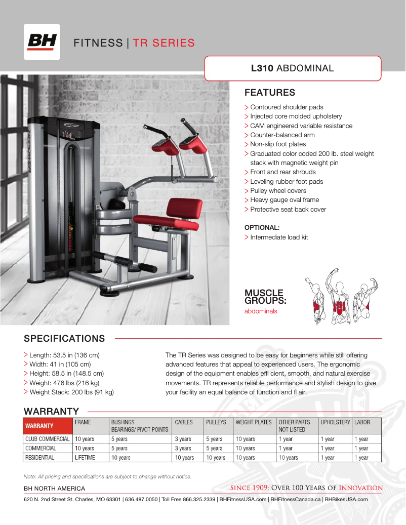 Page 1 de la notice Fiche technique BH Fitness L310