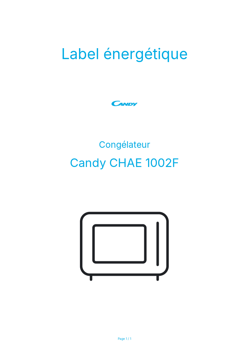 Page n°1 - Label énergétique Candy CHAE 1002F