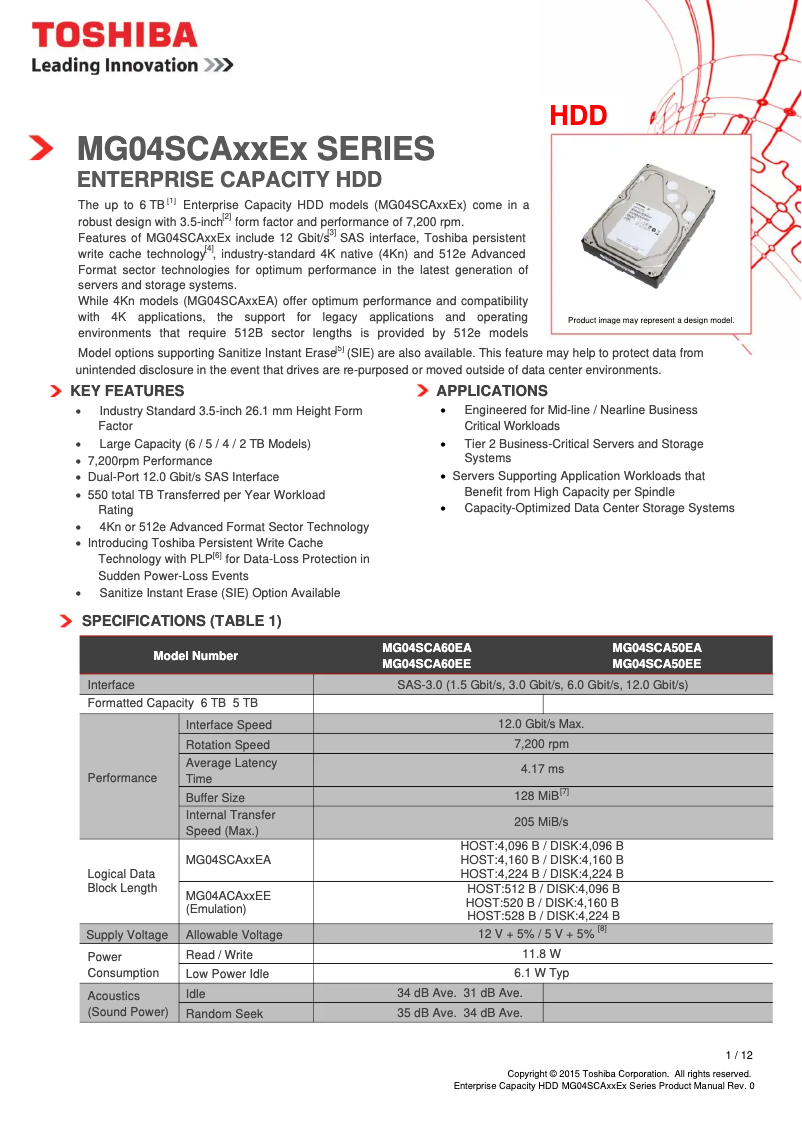 Page 1 of the manual User Manual Toshiba MG04SCA50EE