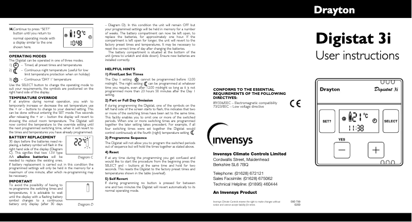 Page 1 de la notice Manuel utilisateur Drayton Digistat 3i