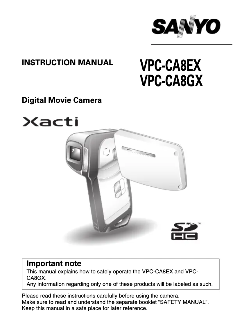 Page n°1 - Manuel utilisateur Sanyo Xacti VPC-CA8EX