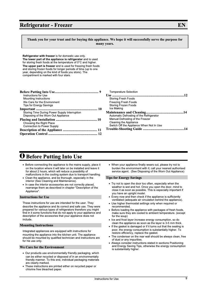 Page n°1 - Manuel utilisateur Gorenje KI 206 B