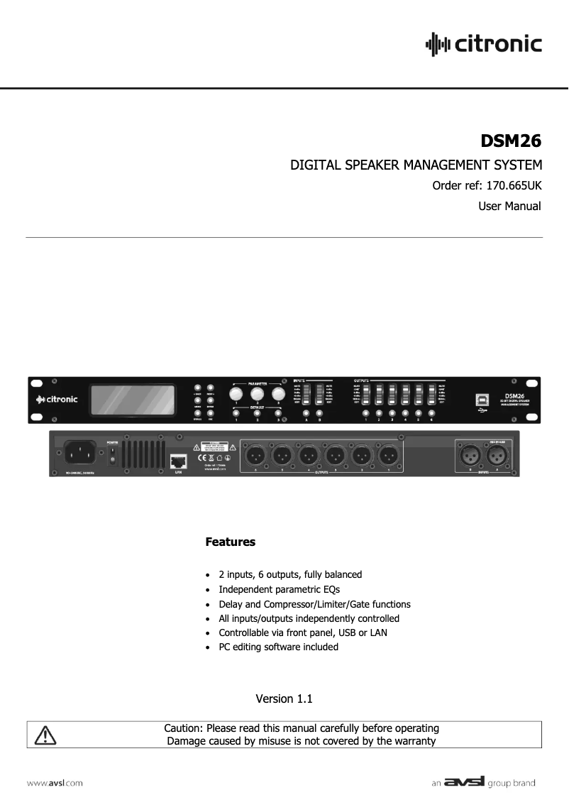 Page n°1 - Manuel utilisateur Citronic DSM26