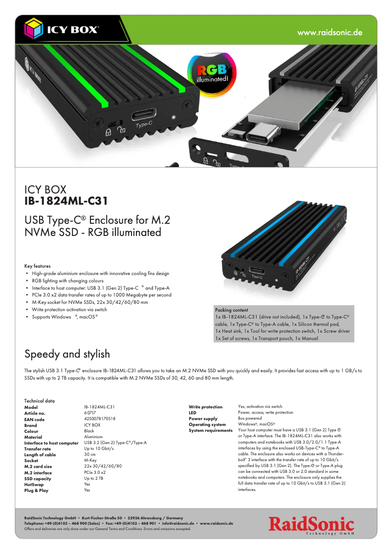 Página 1 del manual Ficha técnica Icy Box IB-1824ML-C31