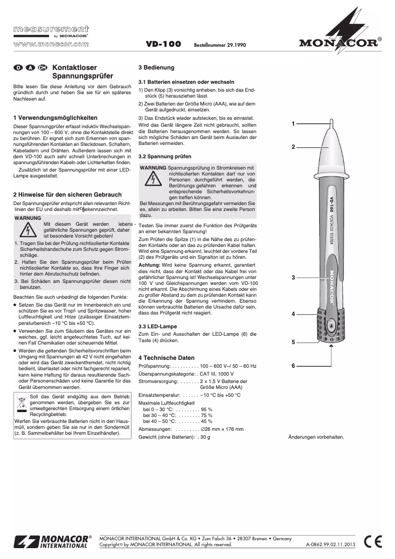 Page n°1 - Manuel utilisateur Monacor VD-100
