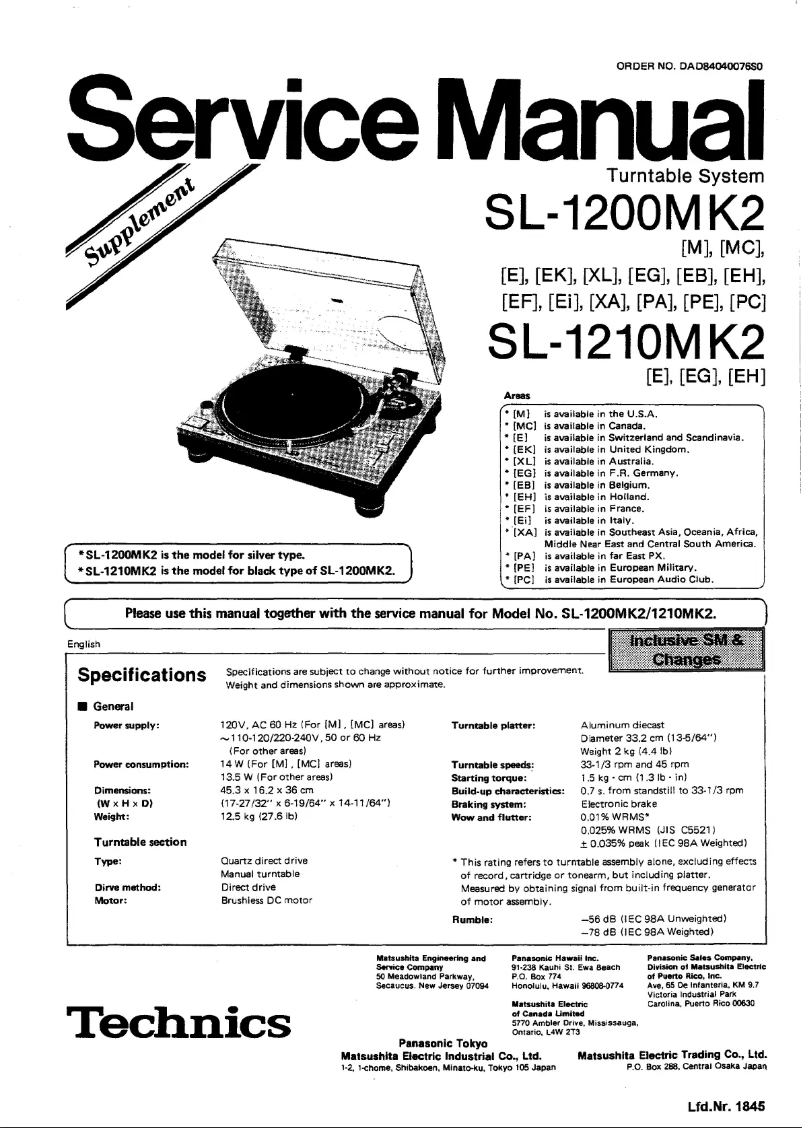 Image de la première page du manuel de l'appareil SL-1210MK2
