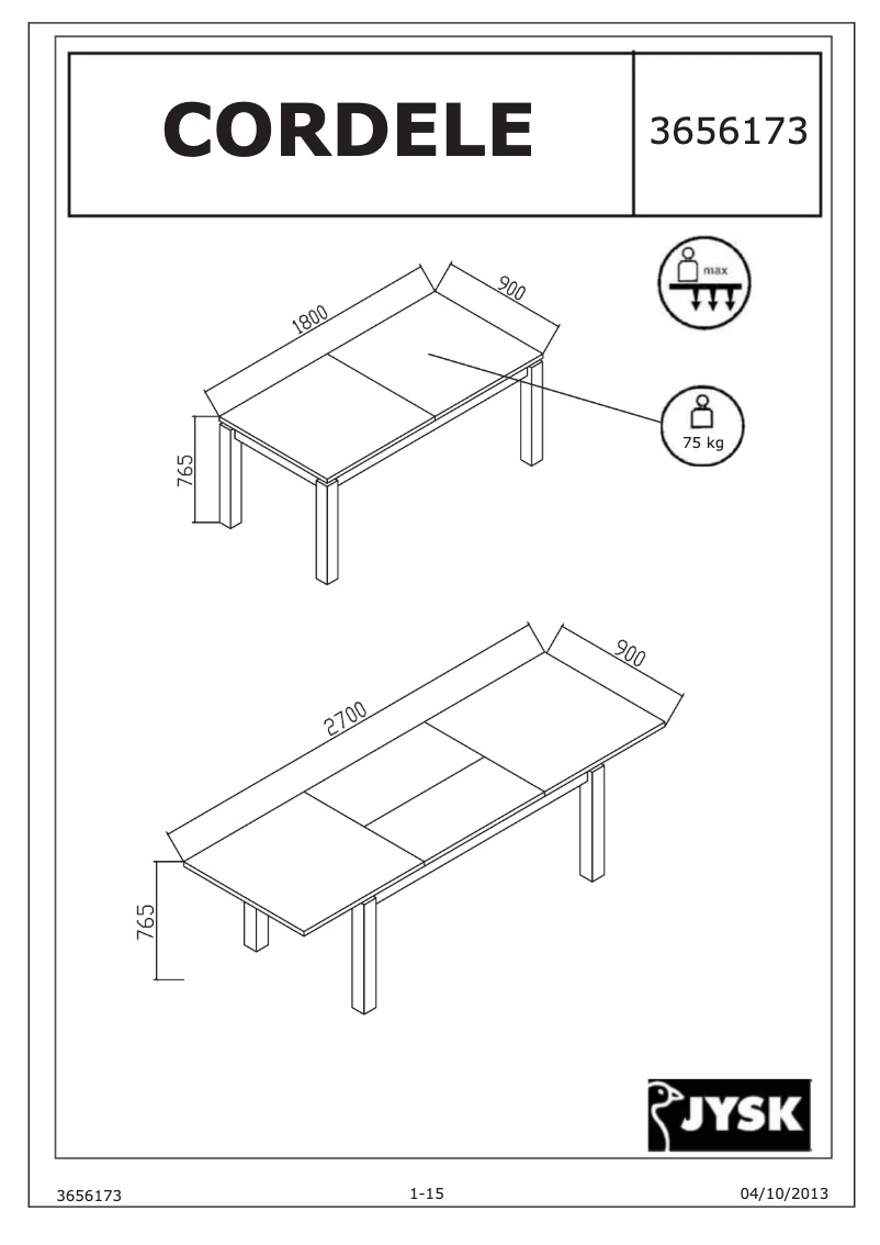 Page 1 de la notice Manuel utilisateur JYSK Cordele (90x180)