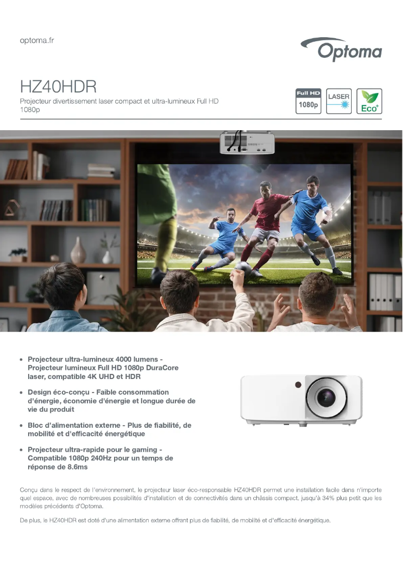 Page n°1 - Fiche technique Optoma HZ40HDR