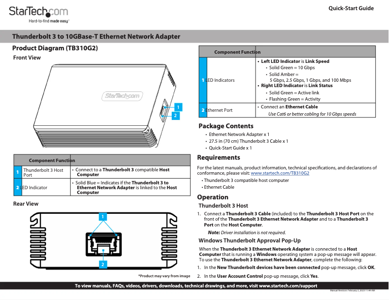 Page 1 de la notice Manuel utilisateur StarTech.com TB310G2