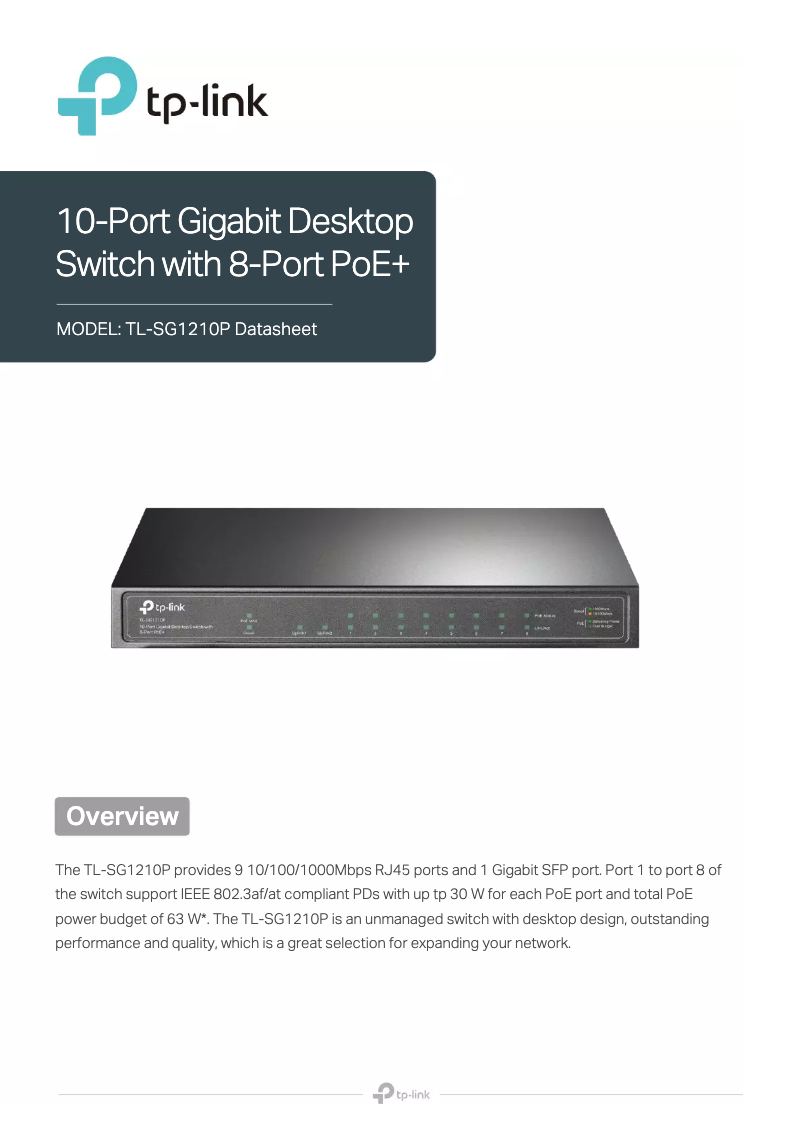 Page 1 de la notice Fiche technique TP-Link TL-SG1210P