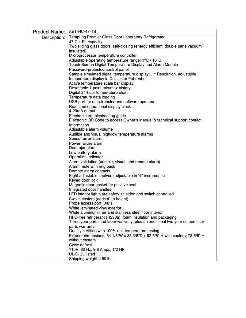 Página 1 del manual Manual de usuario American BioTech Supply ABT-HC-47-TS