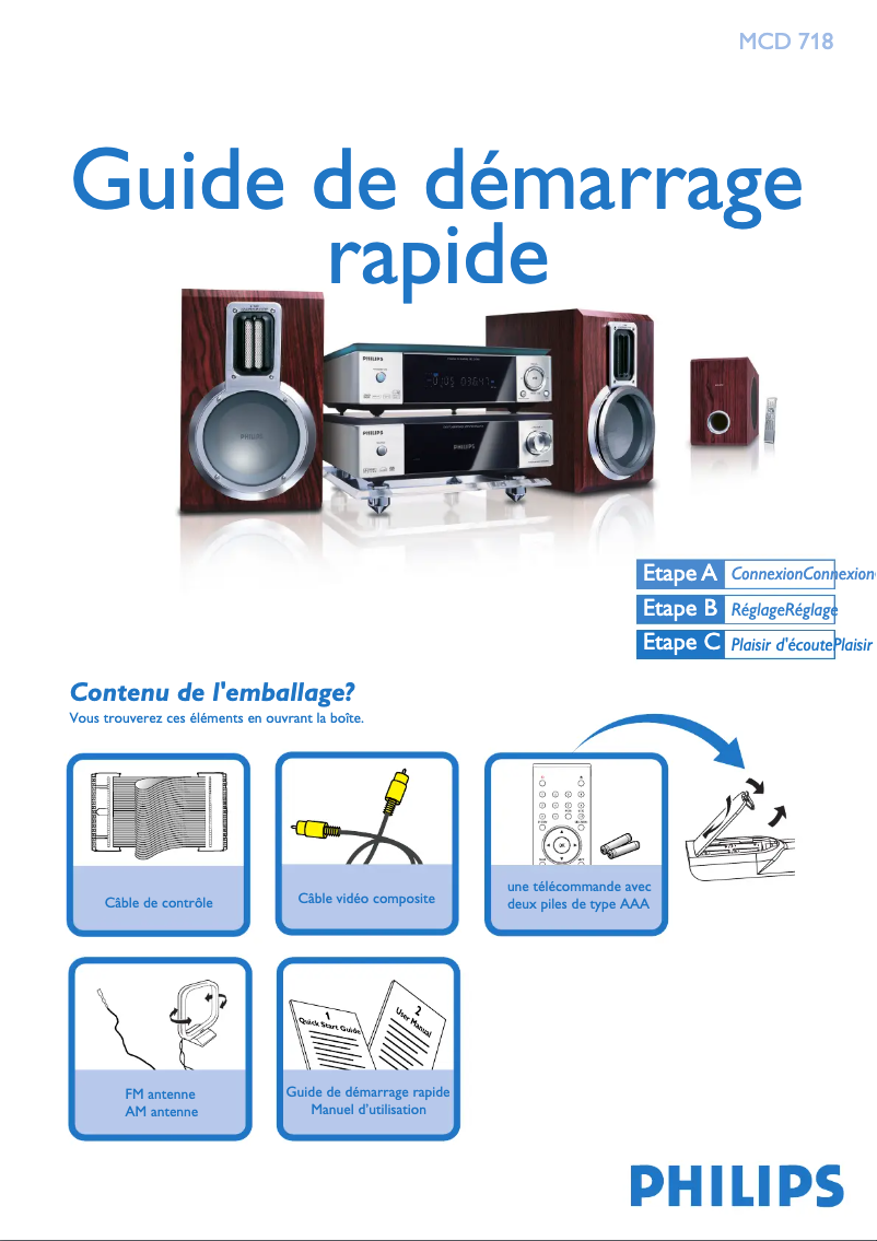 Page 1 de la notice Guide de démarrage rapide Philips MCD718