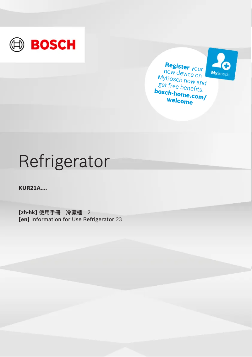 Page 1 de la notice Manuel utilisateur Bosch KUR21ADE0C