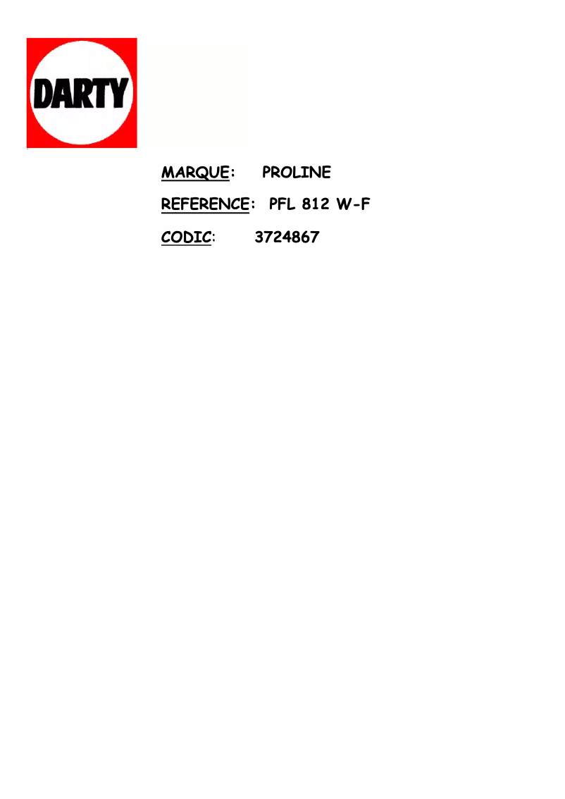 Page 1 de la notice Manuel utilisateur Proline PFL 812 W-F