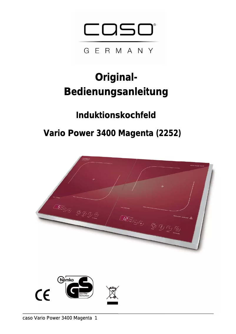 Page n°1 - Manuel utilisateur Caso Vario Power 3400 Magenta