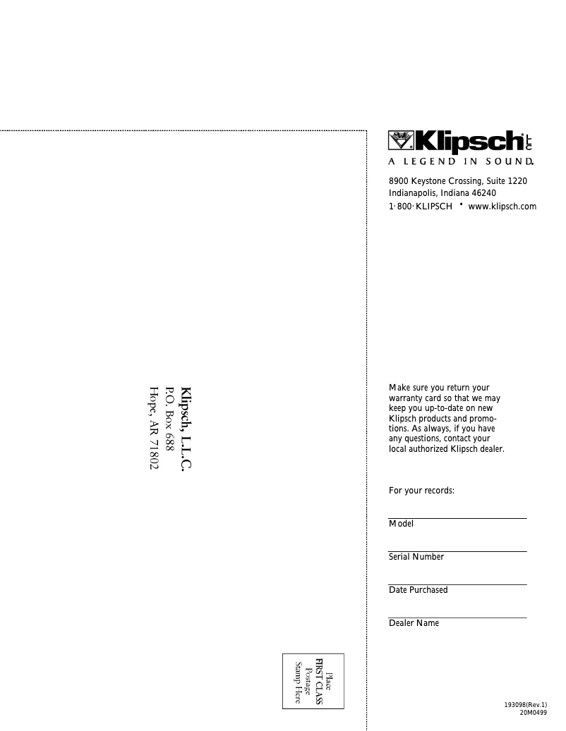 Page n°1 - Manuel utilisateur Klipsch KSW