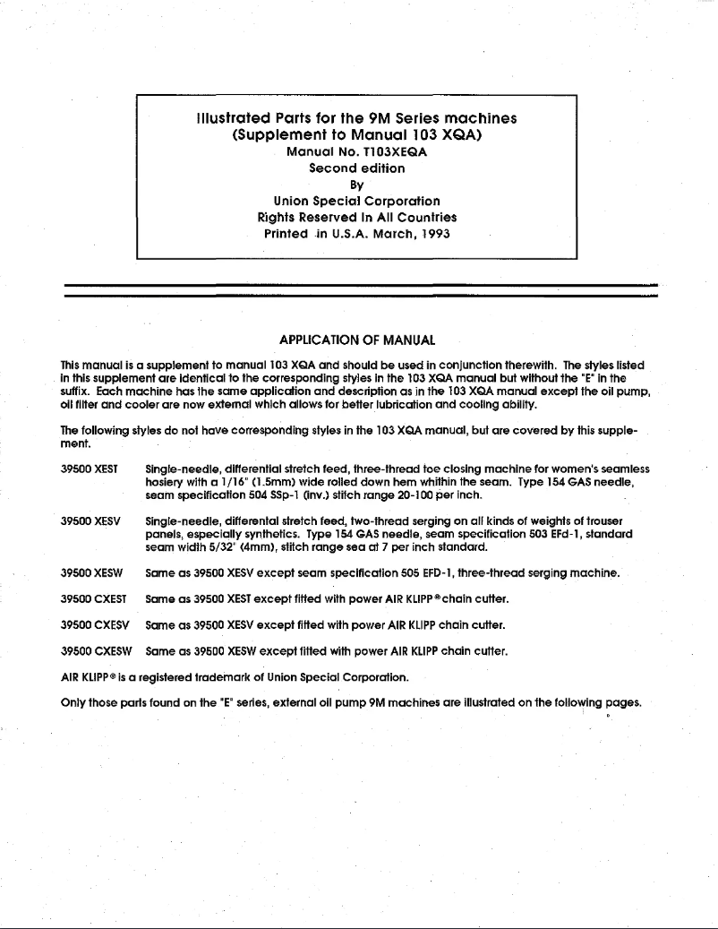 Page 1 de la notice Manuel utilisateur Union Special 39500CXESW