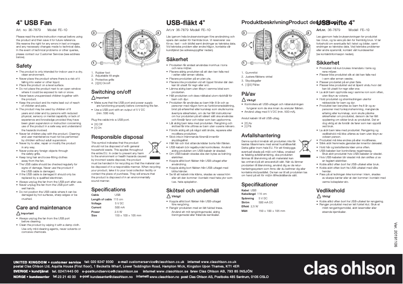 Page n°1 - Manuel utilisateur Clas Ohlson FE-10
