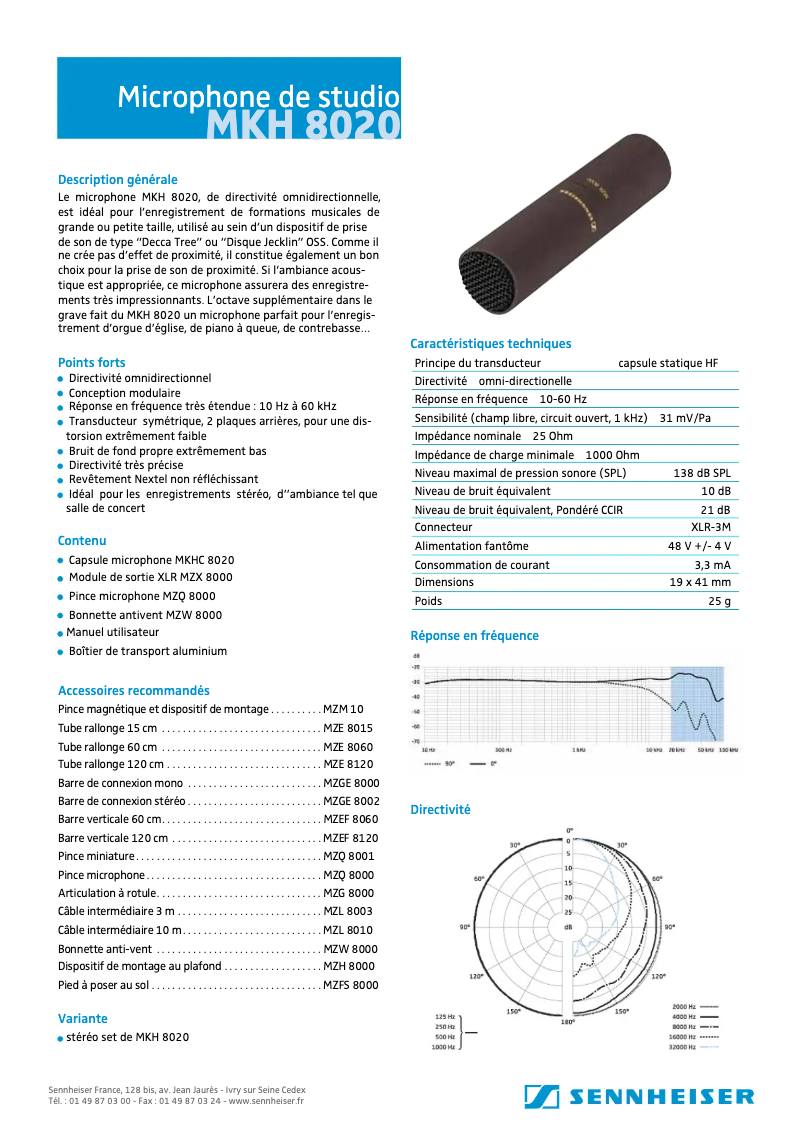 Page 1 de la notice Fiche technique Sennheiser MKH 8020