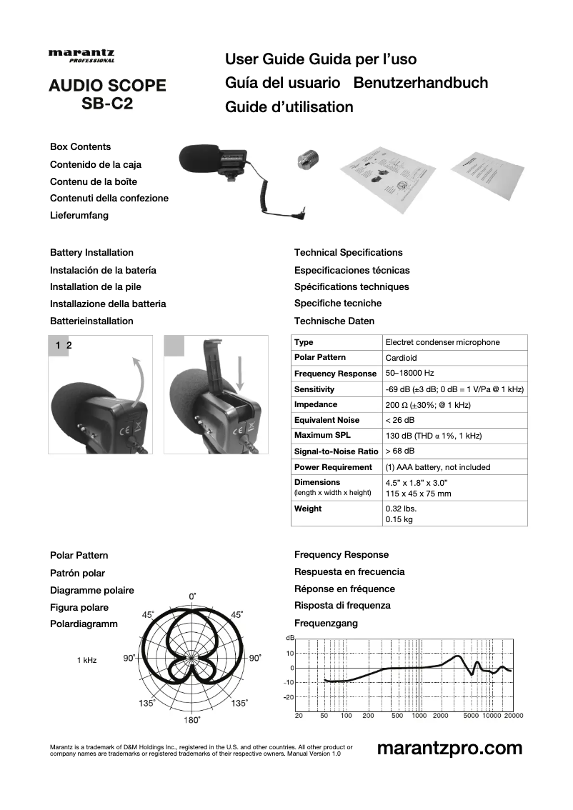 Page 1 de la notice Manuel utilisateur Marantz Audio Scope SB-C2