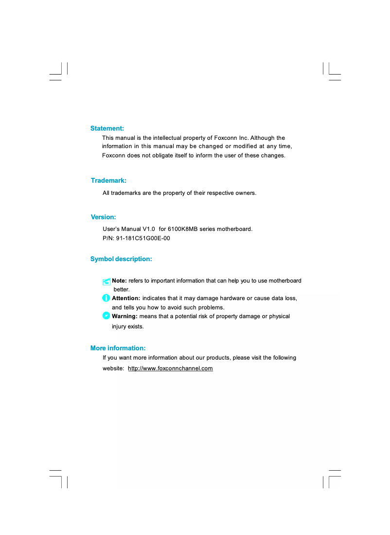 Image de la première page du manuel de l'appareil 6100K8MB-RSH