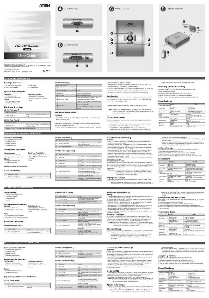 Page 1 de la notice Manuel utilisateur ATen VC160