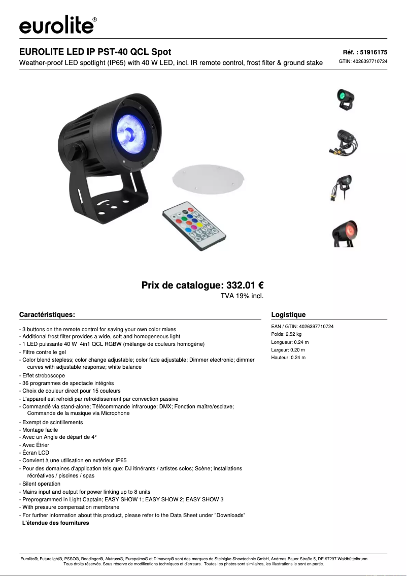 Page n°1 - Fiche technique Eurolite LED IP PST-40