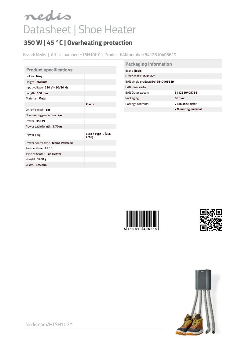 Page 1 de la notice Manuel utilisateur Nedis HTSH10GY