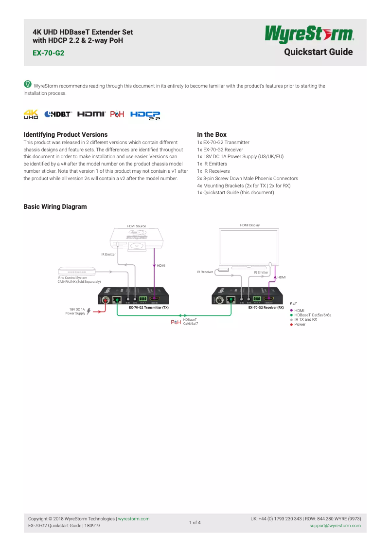 Page 1 de la notice Manuel utilisateur WyreStorm EX-70-G2