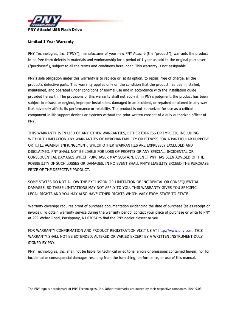 Page 1 de la notice Manuel utilisateur PNY Attache