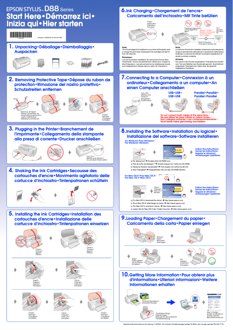 Page 1 de la notice Manuel utilisateur Epson Stylus D88