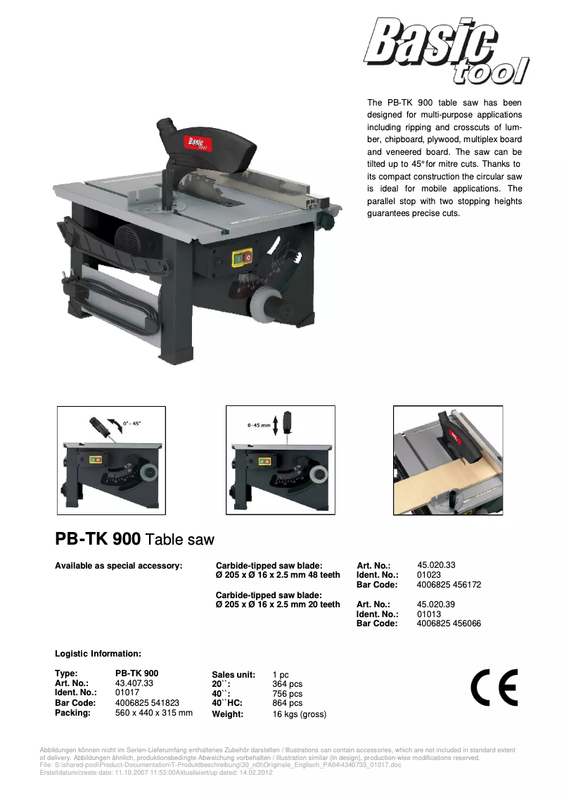 Page 1 de la notice Manuel utilisateur Basic tool PB-TK 900
