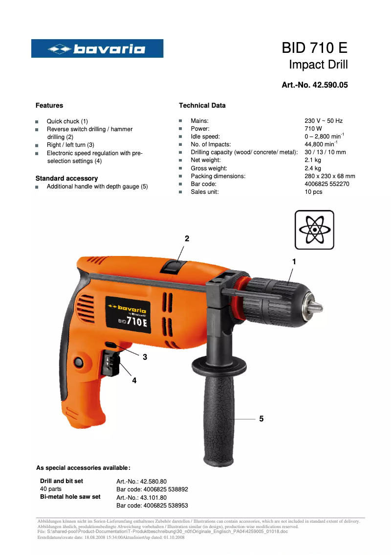 Page 1 de la notice Fiche technique Bavaria BID 710 E