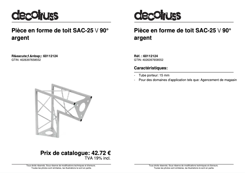Page 1 de la notice Fiche technique Decotruss SAC 25