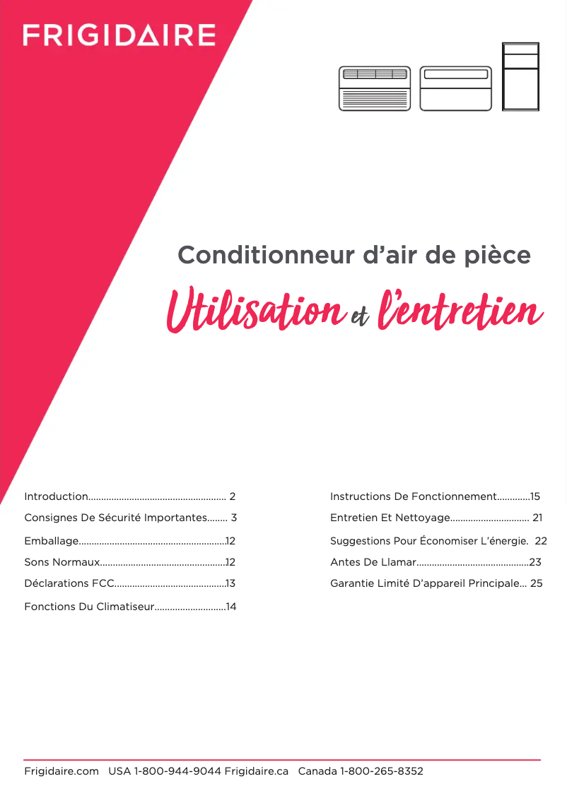 Page 1 de la notice Manuel utilisateur Frigidaire FHWW085WE1