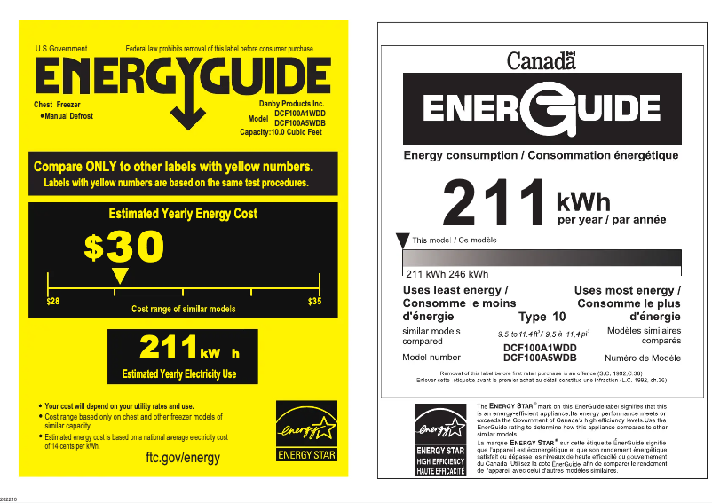 Page 1 de la notice Label énergétique Danby DCF100A5WDB