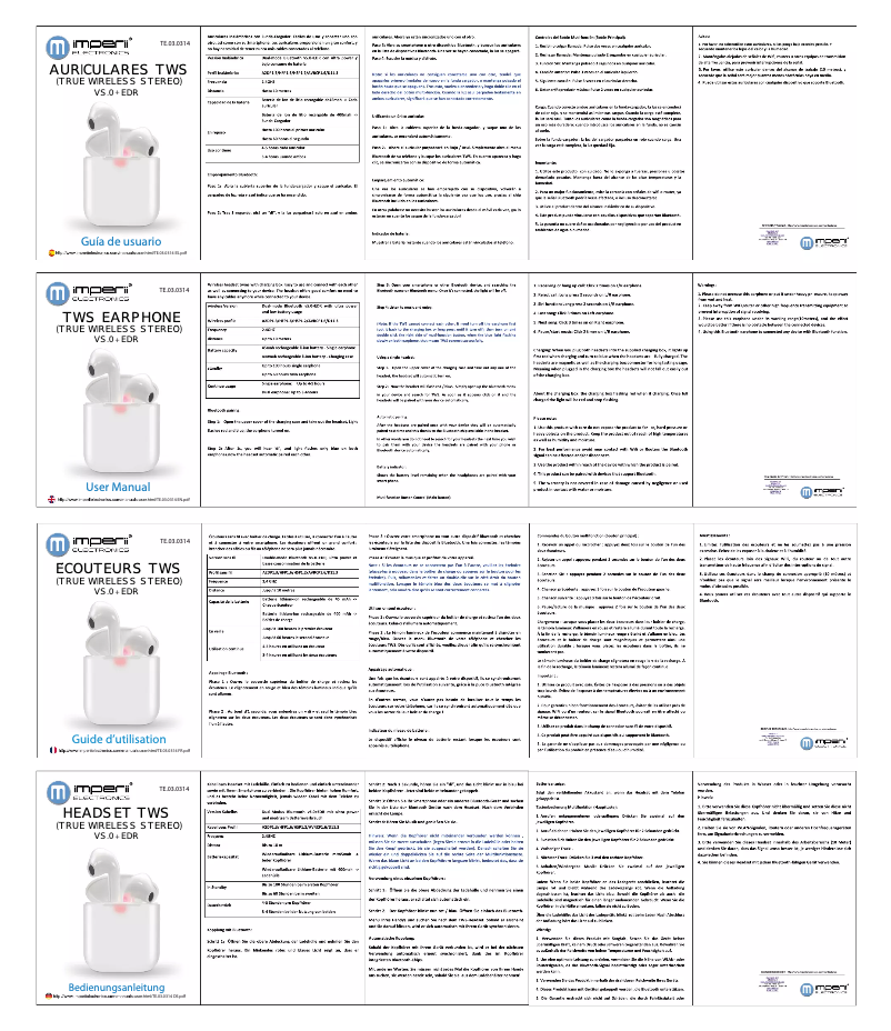 Page n°1 - Manuel utilisateur Imperii Electronics TE.03.0314.02