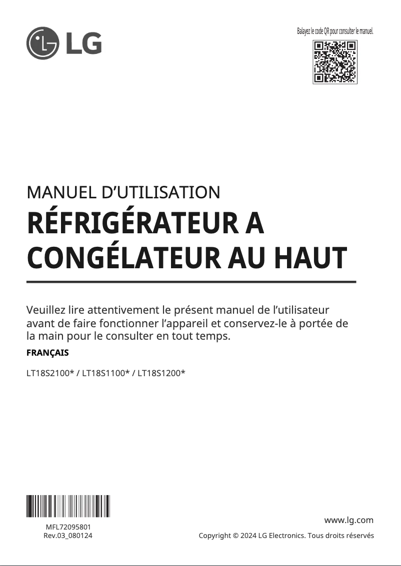 Image de la première page du manuel de l'appareil LT18S2100W