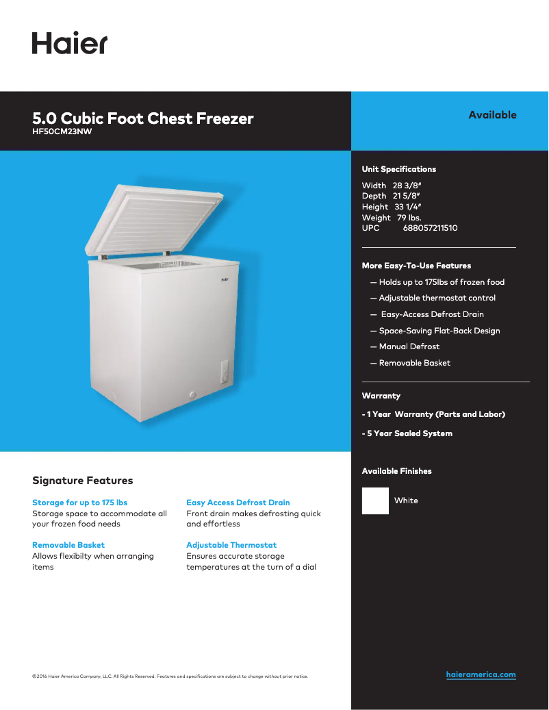 Page 1 de la notice Fiche technique Haier HF50CM23NW