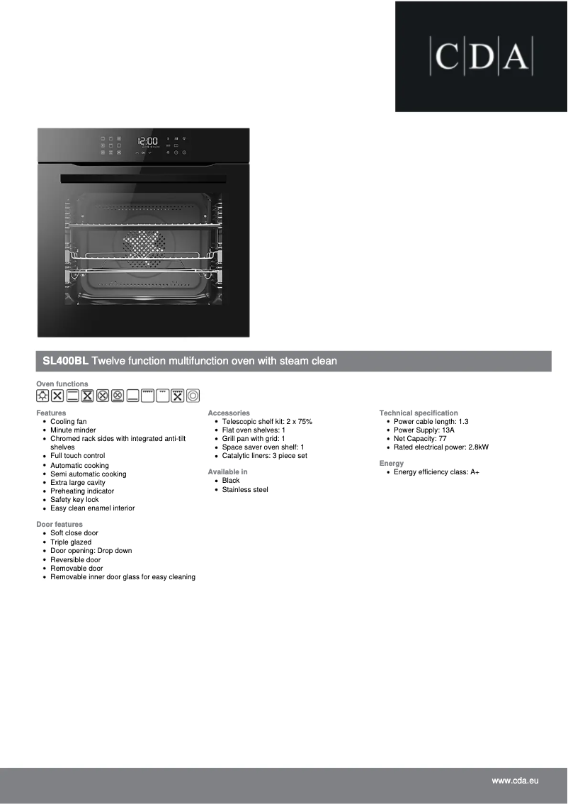 Page n°1 - Fiche technique CDA SL400BL