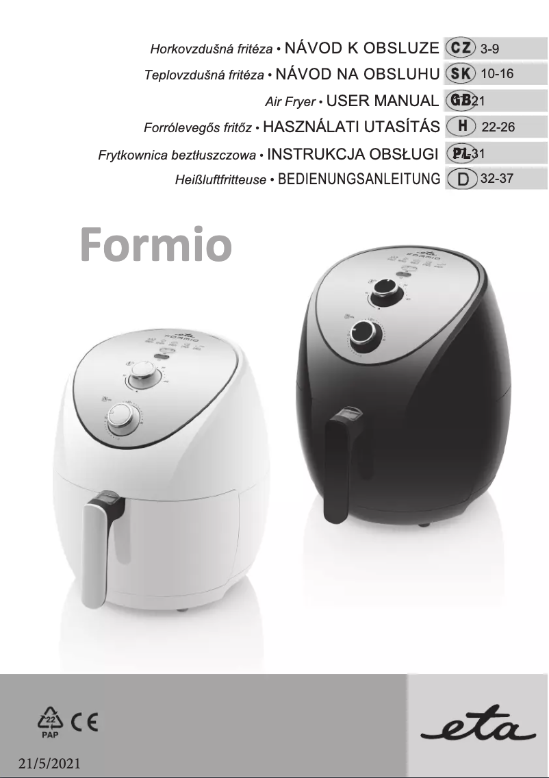 Page 1 de la notice Manuel utilisateur Eta Formio 217290000