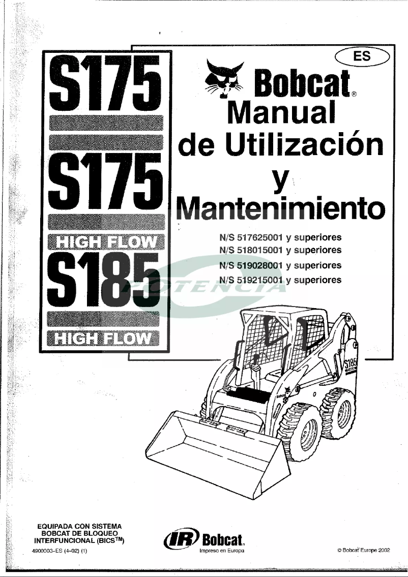 Page n°1 - Manuel utilisateur Bobcat S185 High Flow