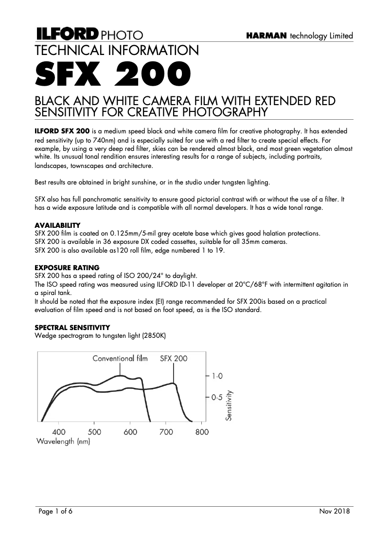 Page 1 de la notice Manuel utilisateur Ilford SFX 200